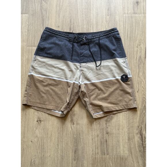 Vissla Boardshorts Unlined Mens 34 Upcycle Cotton Quick Dry Swim Gray Brown Tan - Picture 1 of 9